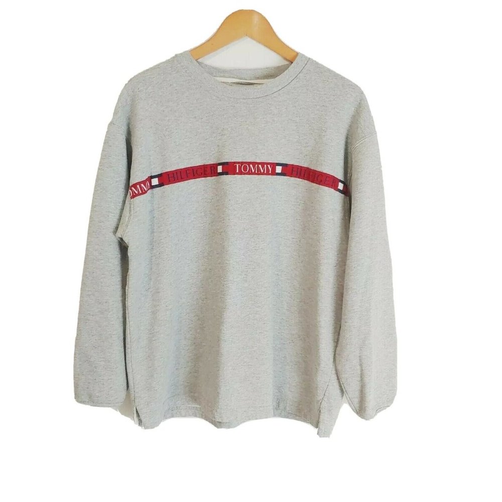 VTG Tommy Hilfiger Sweateshirt Gray Spellout XL